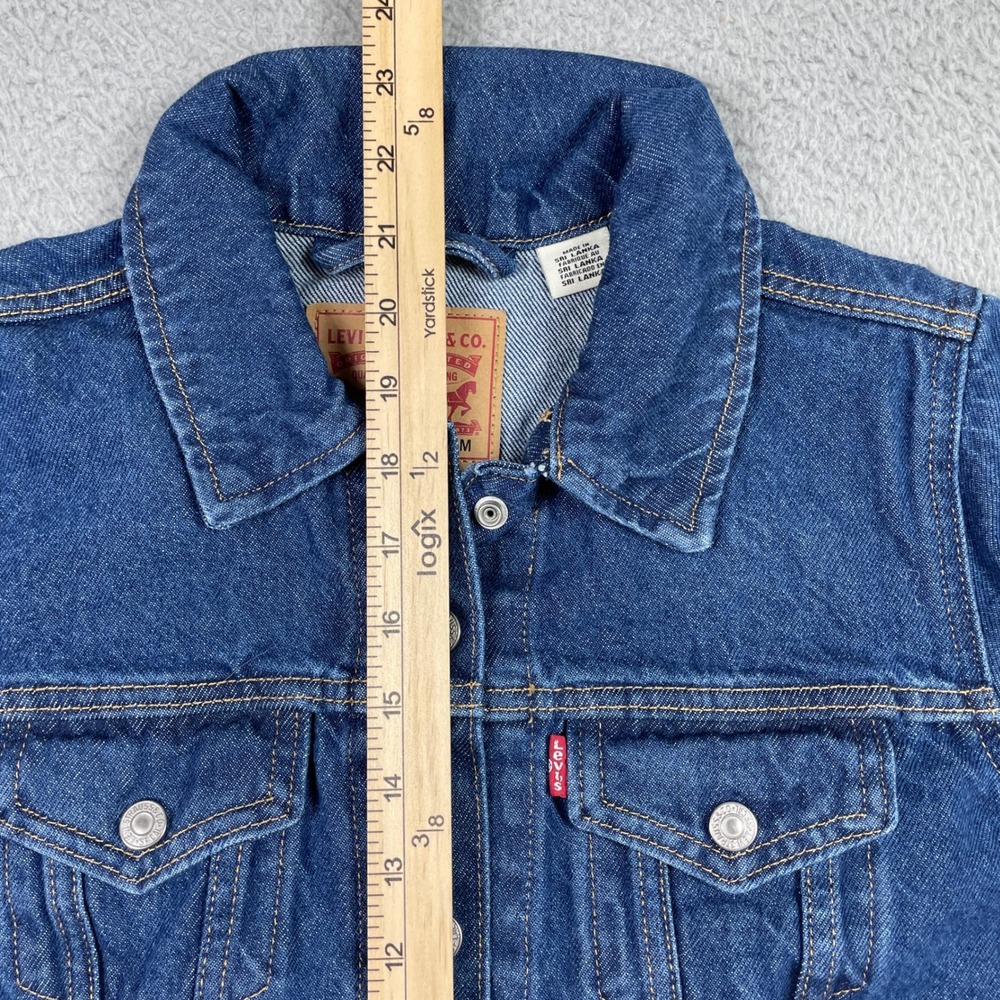 Levis Trucker Denim Jacket Womens‎ Medium Blue Varsity Stripe Ribbed Trim Cotton - Picture 7 of 12